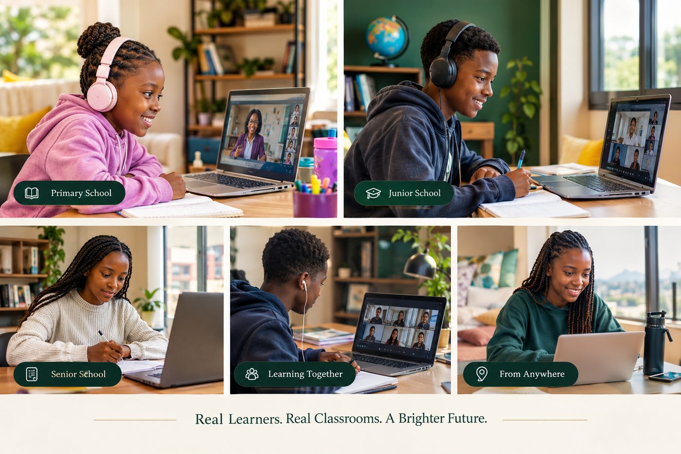 Mona learners across Primary, Junior and Senior School attending live online classes from home